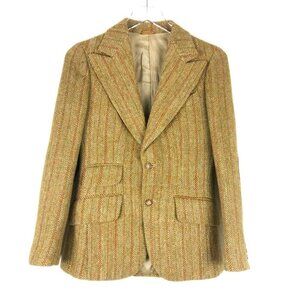 Vintage T. Jones Herringbone Blazer Men's Size 40R Tan Brown Tweed Equestrian